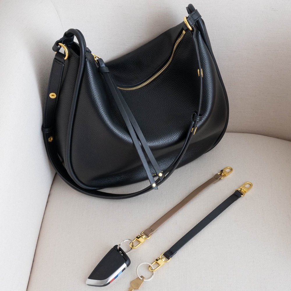 Black Leather Hobo Bag - Classic Everyday Shoulder Bag - Picture 7 of 14